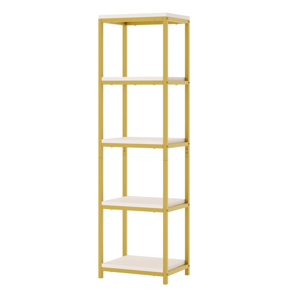 Libreria modulare a 3 pezzi 163x30x184 cm con struttura in metallo dorato e MDF bianco