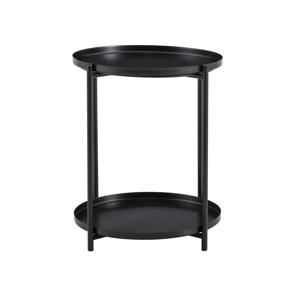 Tavolino rotondo a 2 livelli con ripiano; ?42 x 52 cm; MDF e metallo; nero