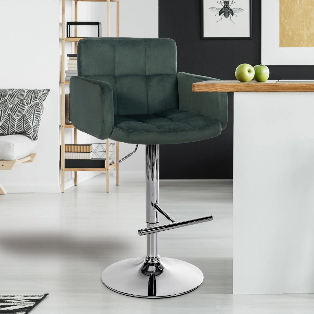 Set di 2 sgabelli da bar Los Angeles in velluto Verde scuro,cromo