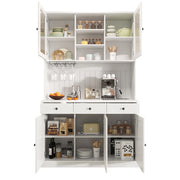 Credenza alta con 2 Ante in vetro; 1 Cassetto; Ripiani Regolabili e Prese USB; in MDF; 120 x 40 x 191 cm; Bianco