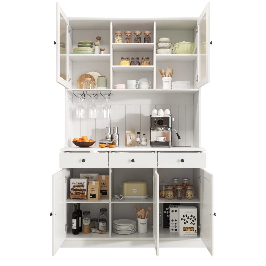 Credenza alta con 2 Ante in vetro; 1 Cassetto; Ripiani Regolabili e Prese USB; in MDF; 120 x 40 x 191 cm; Bianco