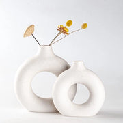 Set di vasi ceramici in stile donut bianchi per accessori di design moderno, vasi rotondi opachi per pampas, stile boho neutro minimalista scandinavo per vasi di fiori (supergrandi + grandi)