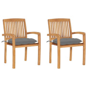 Sedie da Giardino 2 pz con Cuscini Grigi in Teak Massello 3063268