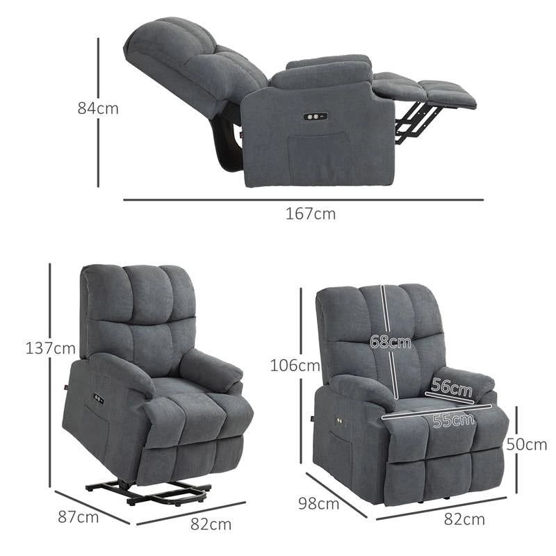 POLTRONA ALZAPERSONA CON POGGIAPIEDI E TELECOMANDO IN TESSUTO EFFETTO LINO 84X96X100 CM GRIGIO SCURO