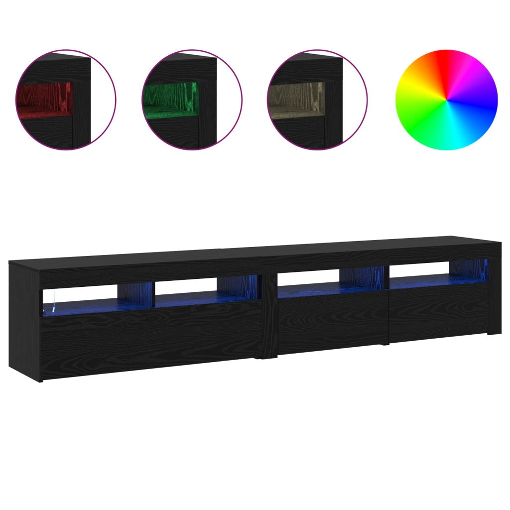 Mobile TV  2 pz con luci LED in rovere nero e legno ingegnerizzato