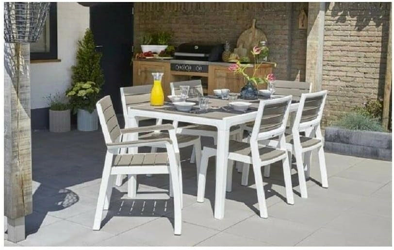 Tavolo da Giardino in Resina Effetto Legno Colore Bianco e Cappuccino 6 Posti Harmony Keter