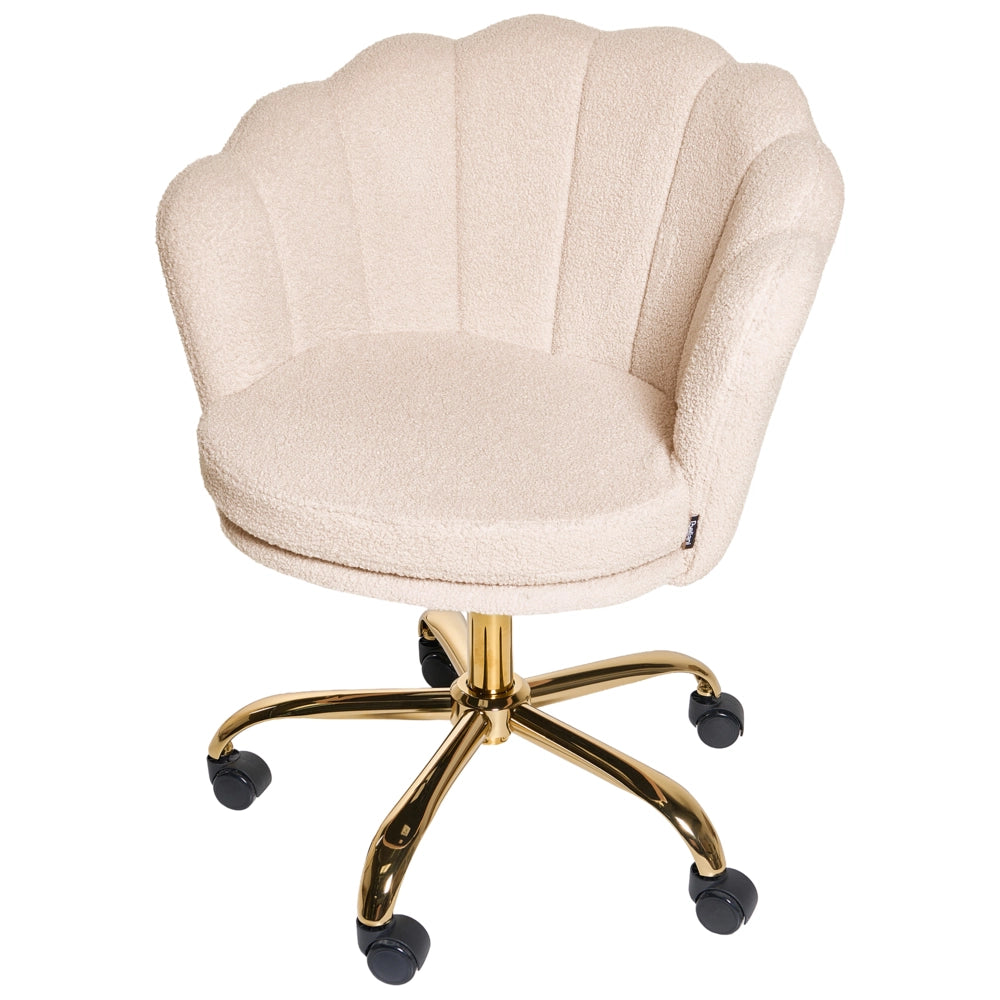 Sedia da Ufficio Girevole Beige Chiaro in Bouclé con Base a Stella Regolabile in Altezza