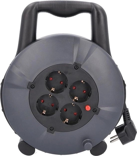 Box per cavo da 10 metri in plastica robusta e resistente agli urti - maniglia pratica - interruttore di protezione termica - 230V 16A max. 3500W - IP20 - I 16081 nero/grigio