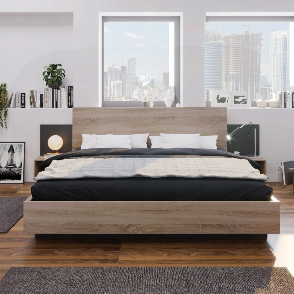 Letto matrimoniale 160x200 - Xylo - Comodini integrati colore grigio scuro