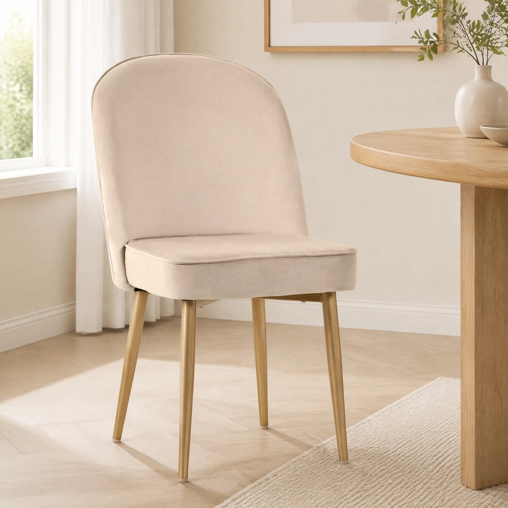 SEDIA DA PRANZO Set da 2 pezzi 45.5x62x87.5 cm Velluto Beige Gambe Metallo Oro