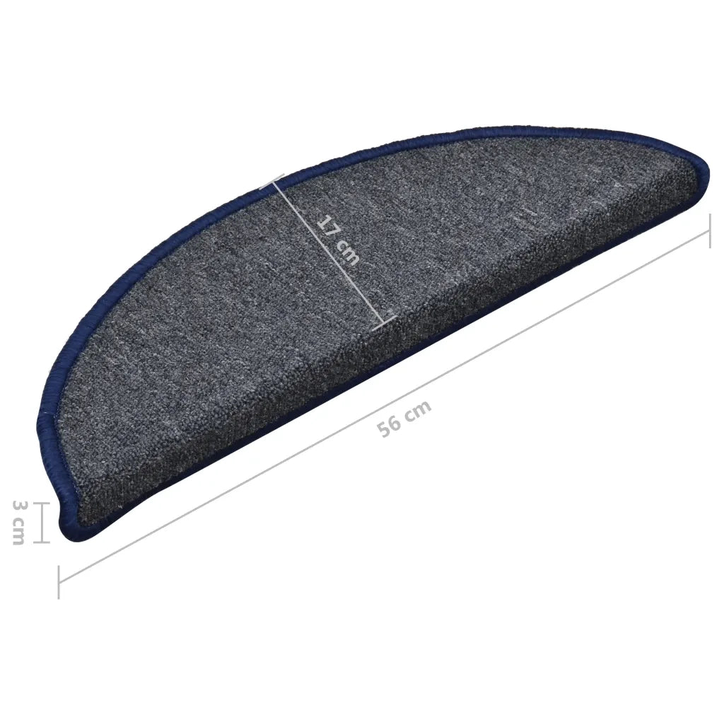 Tappetini per scale 15 pz | Gradini per Scale 56x17x3 cm Grigio scuro e blu semicircolari