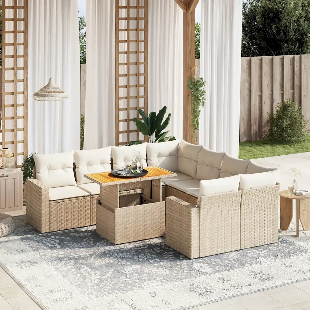Set Divano da Giardino 9 pz con Cuscini Beige in Polyrattan 3271240