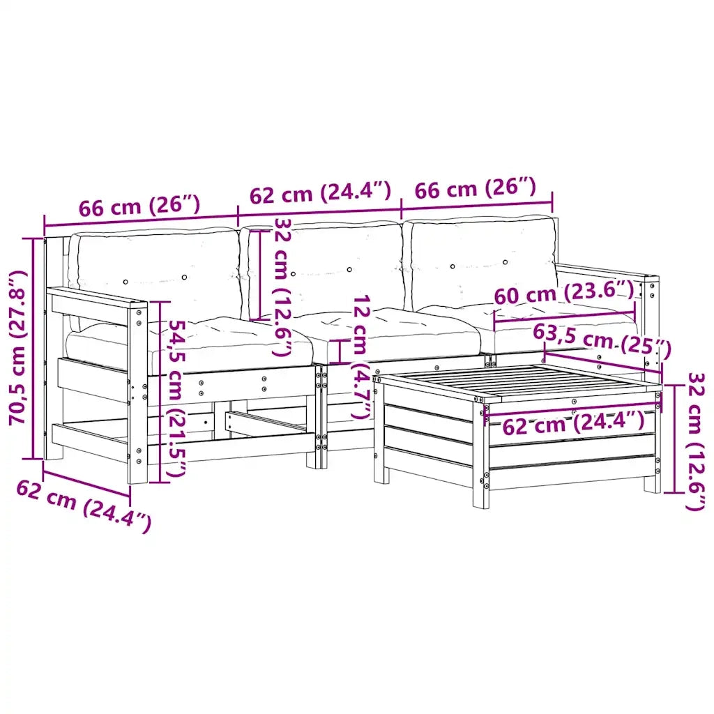 Set Salotto Giardino 4pz con Cuscini Bianco Legno Massello Pino 3250797