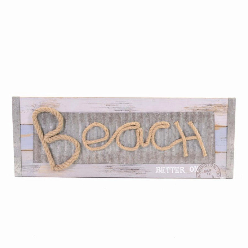 Targhetta mare legno beach corda rettangolare cm 60x22x2,5