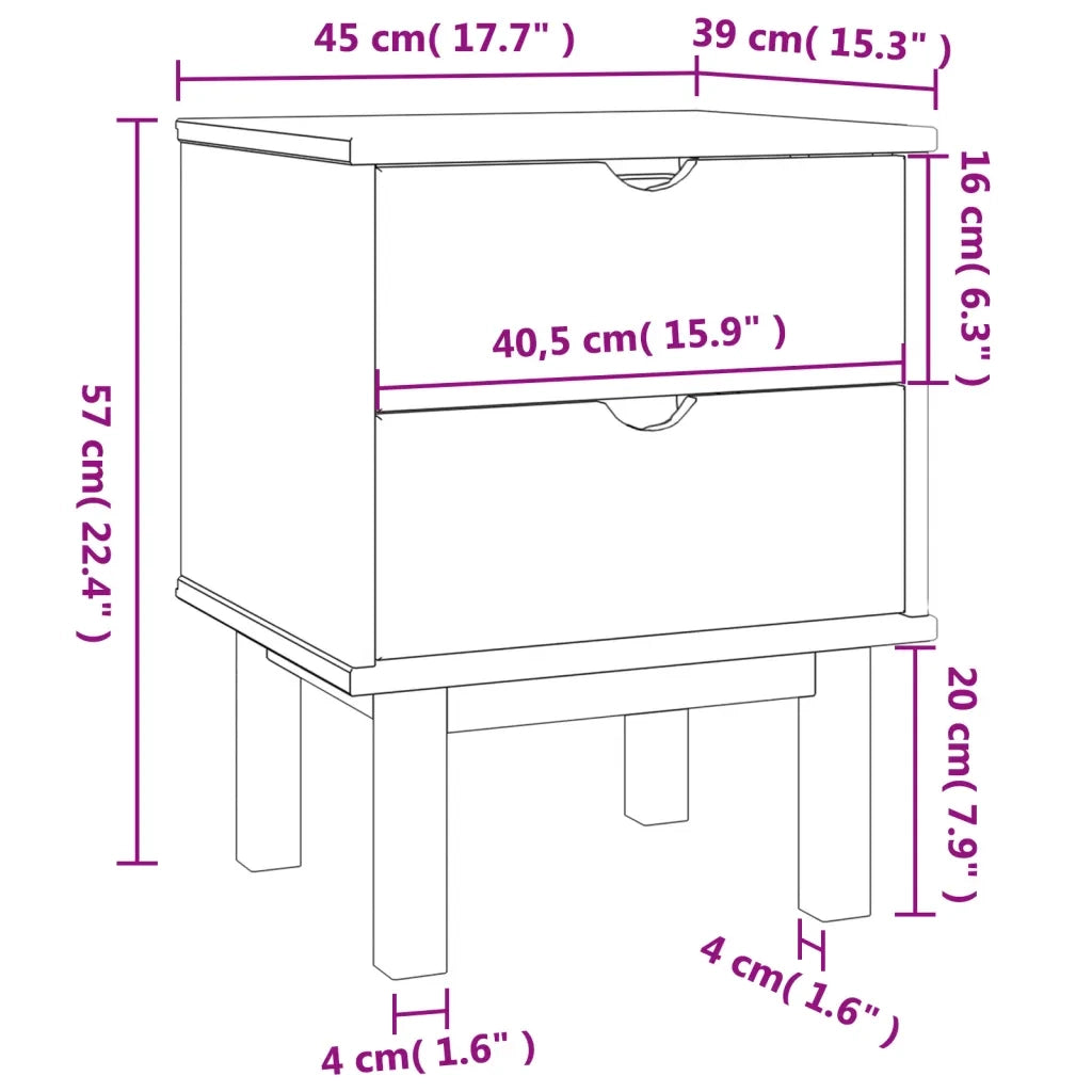 Comodino OTTA Marrone e Grigio 45x39x57 cm in Legno di Pino 348578