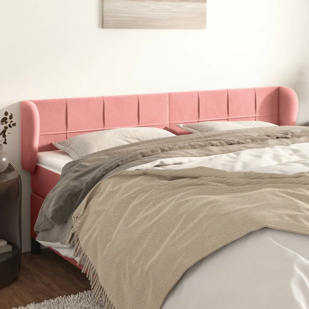Testiera | Testata ad Orecchio Rosa 203x23x78/88 cm in Velluto
