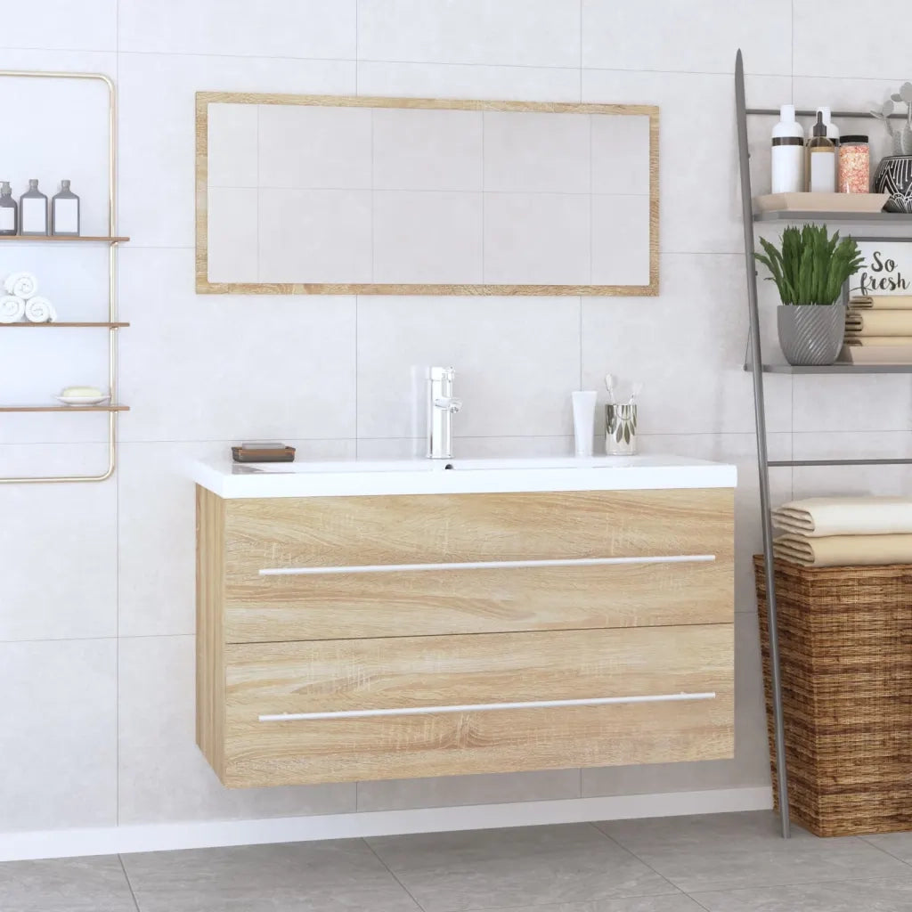 Set Mobili da Bagno | Armadio da bagno 3 pz Rovere Sonoma