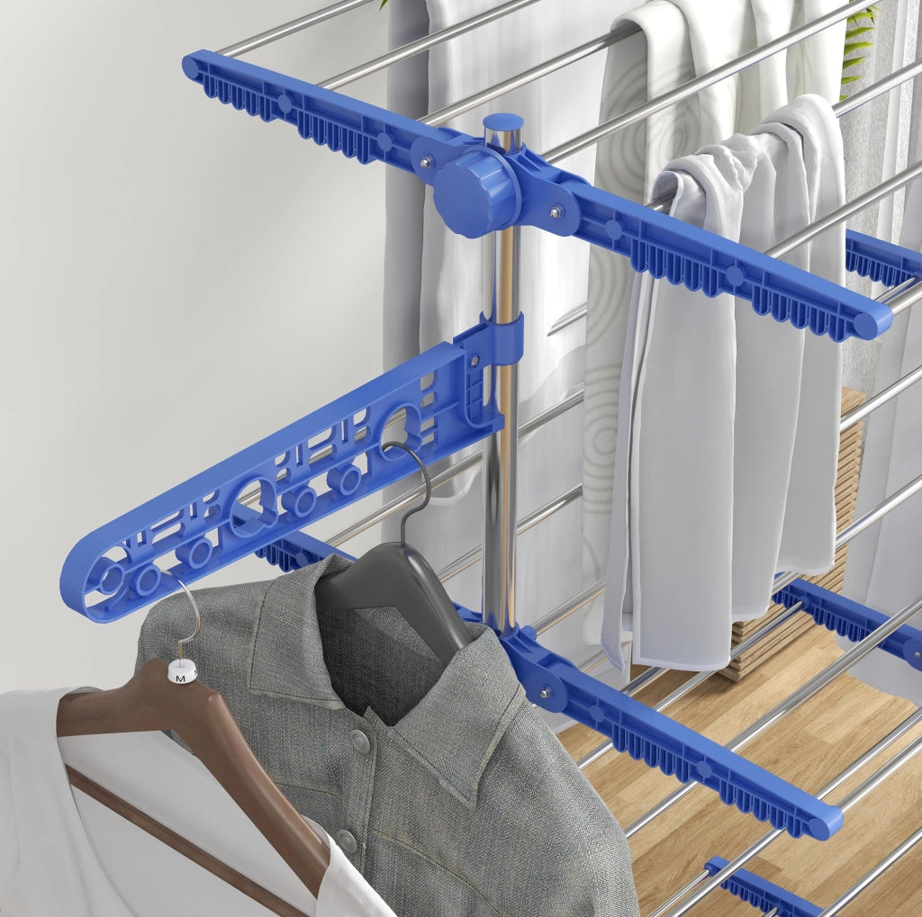 Stendibiancheria pieghevole con ruote in acciaio inox blu