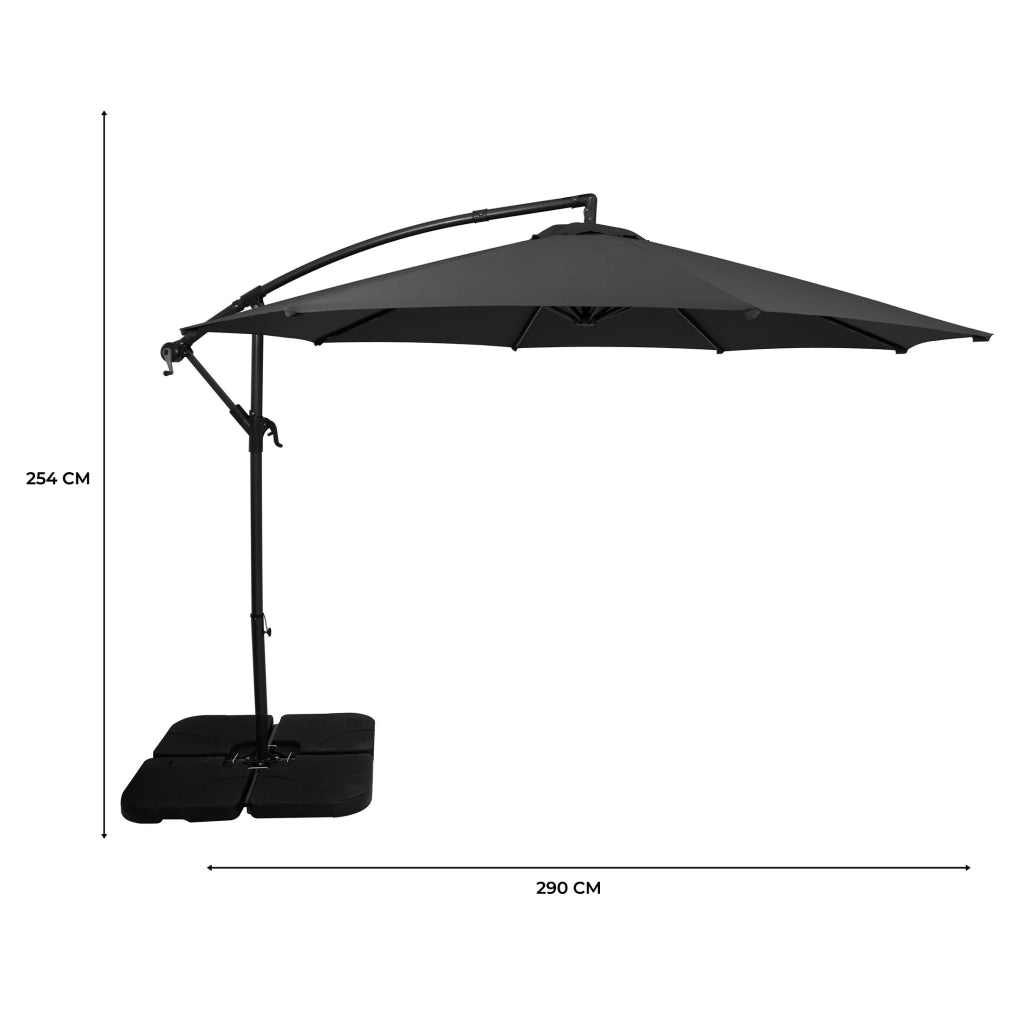 Ombrellone Decentrato 3m Grigio Banana con Base Quadrata Riempibile