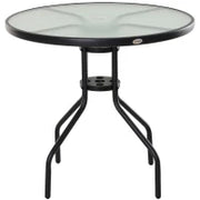 Tavolino da Giardino con Piano in Vetro Temperato e Foro per Ombrellone Acciaio Ф80 x 72 cm Nero