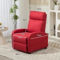 Poltrona Relax Reclinabile con Poggiapiedi in Tessuto Effetto Lino, 69x85x100 cm, Rosso