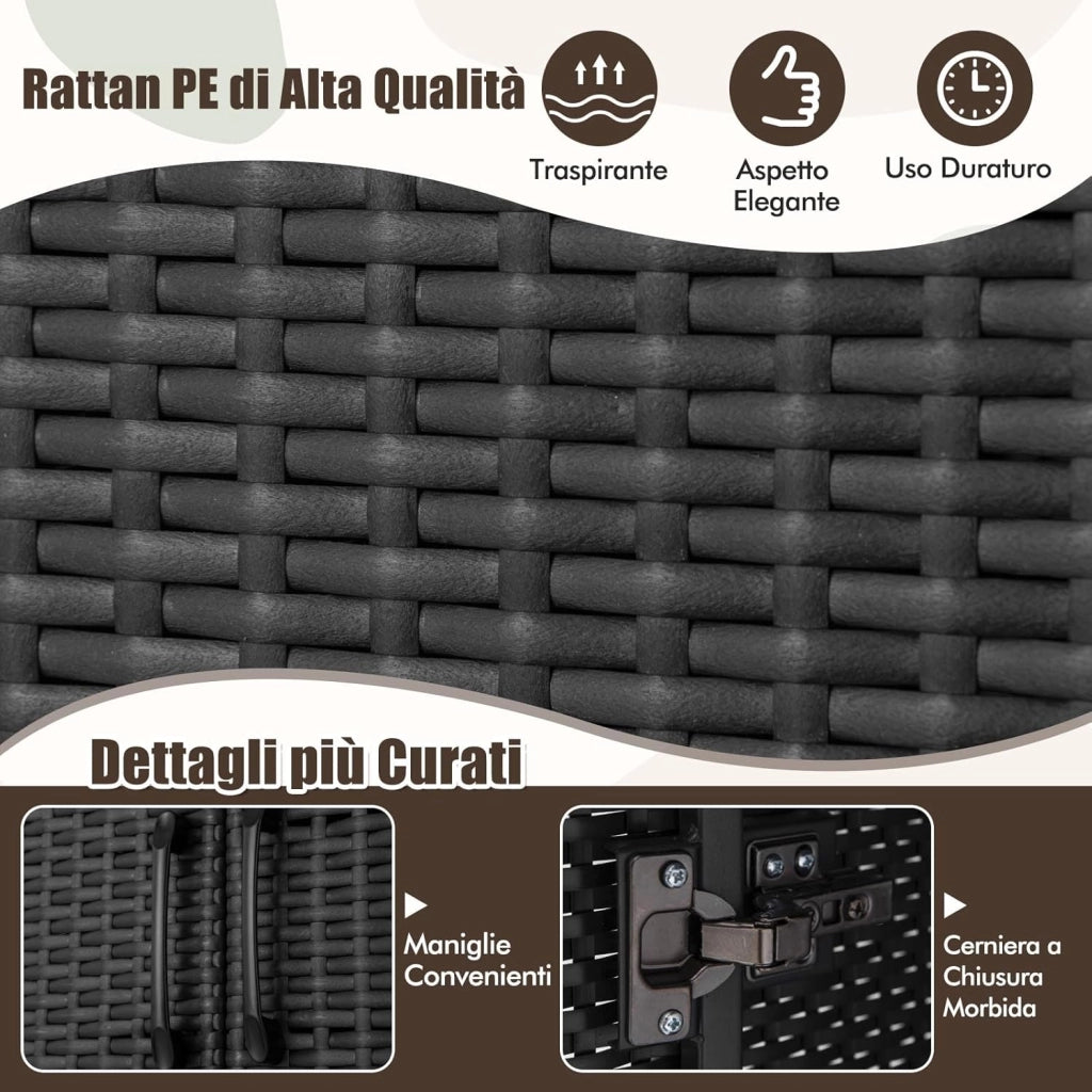 Armadio in Vimini con 2 Ante, Armadio Guardaroba in Rattan PE con Asta Appendiabiti e 4 Cubi di Stoccaggio, per Soggiorno, Camera da Letto e Patio, 72 x 50 x 157 cm (Nero)