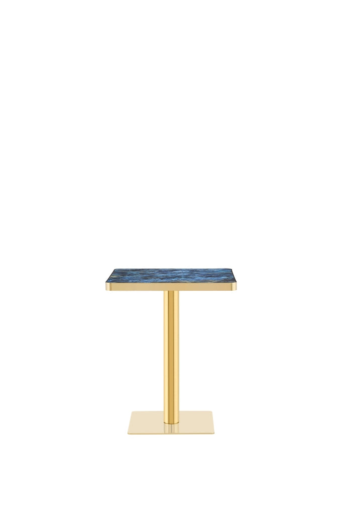 Tavolo da pranzo quadrato in MDF e metallo con piano effetto marmo e bordo dorato, per cucina e bistrot, blu