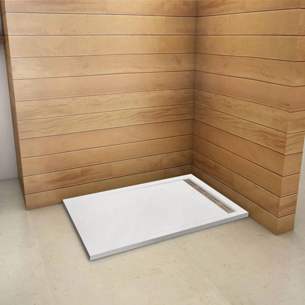 Piatto Doccia Rettangolare 70x120x3cm in Pietra Vulcanica e Resina Mista Finitura Pietra Bianca Ruvida Ultraslim 3 cm Antiscivolo Antibatterico
