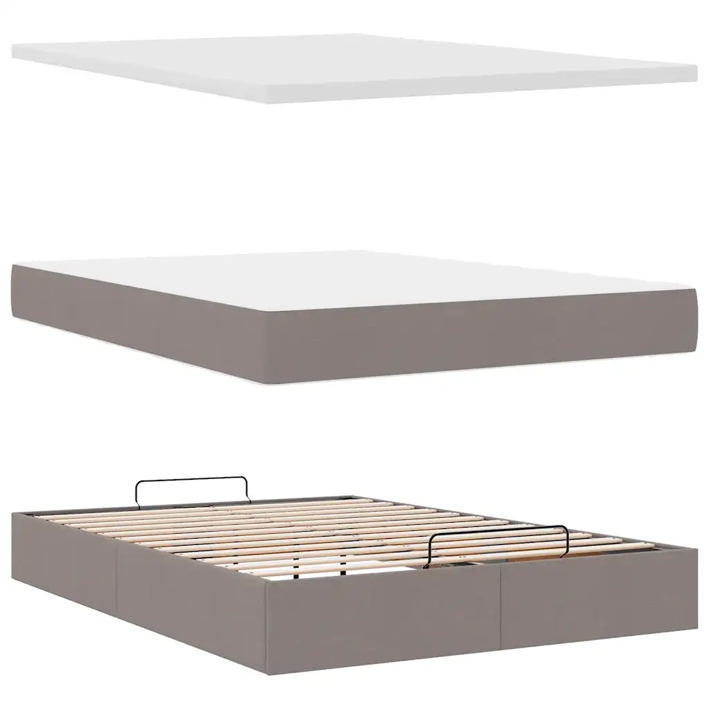 Struttura Letto Pouf con Materasso Tortora 140x200cm in Tessuto 3311117