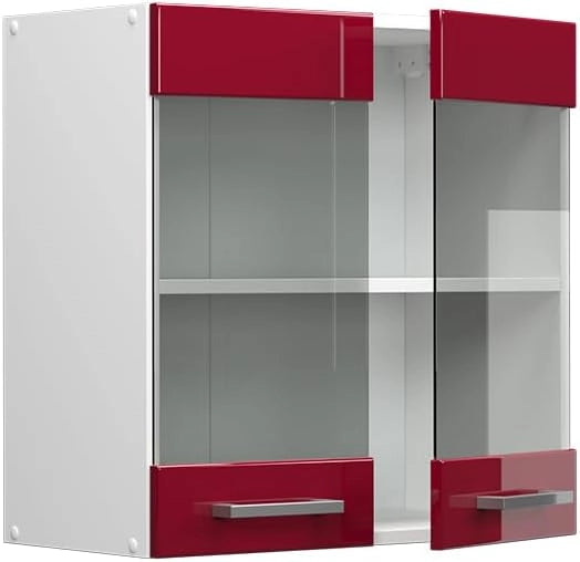 Mobile da cucina in vetro R-Line, Rosso lucido, 60 cm, per la libera combinazione all'interno di sistemi cucina modulari