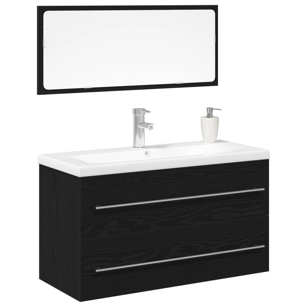 Mobile Lavabo Bagno con Lavello Incorporato Rovere Nero