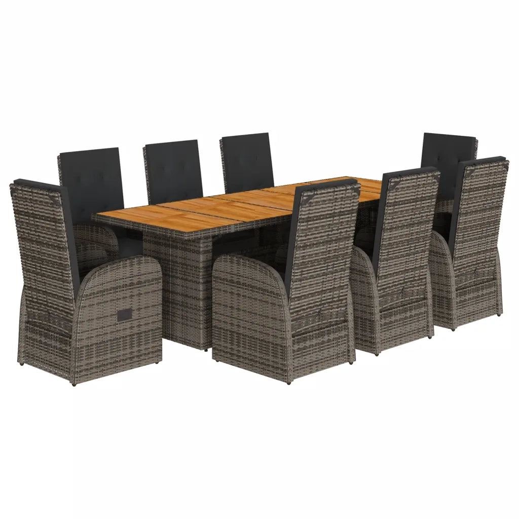 Set da Pranzo da Giardino 9 pz con Cuscini in Polyrattan Grigio 3277595