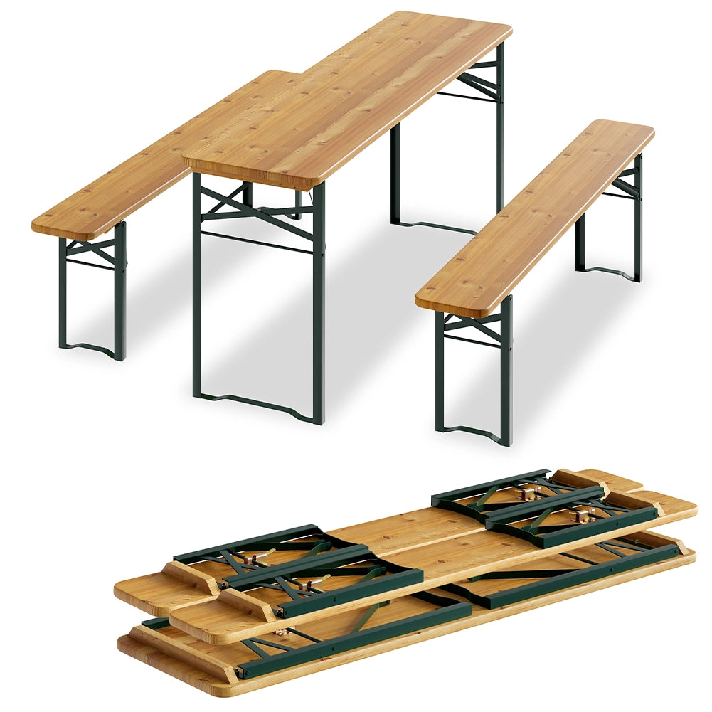Set Birreria con 2 Panche e Tavolo Pieghevole Seduta Ergonomica e Salvaspazio