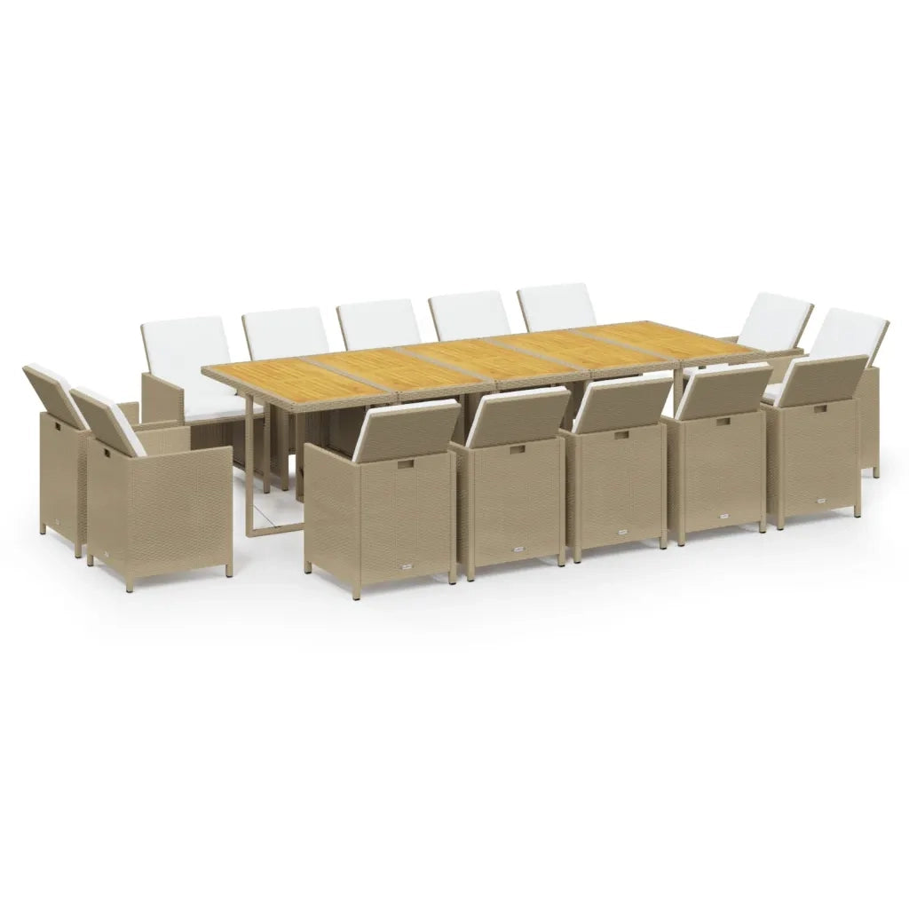 Set da Pranzo da Giardino 15 pz con Cuscini in Polyrattan Beige 3095609