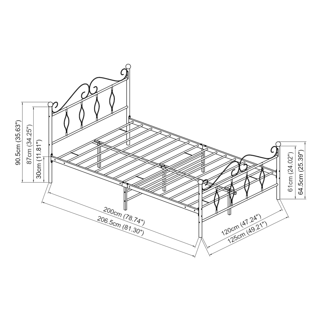 Struttura Letto in Metallo con Testiera e Pediera in Stile Romantico/Classico con Materasso 120 x 200 cm Letto 1 Piazza e Mezza - Bianco