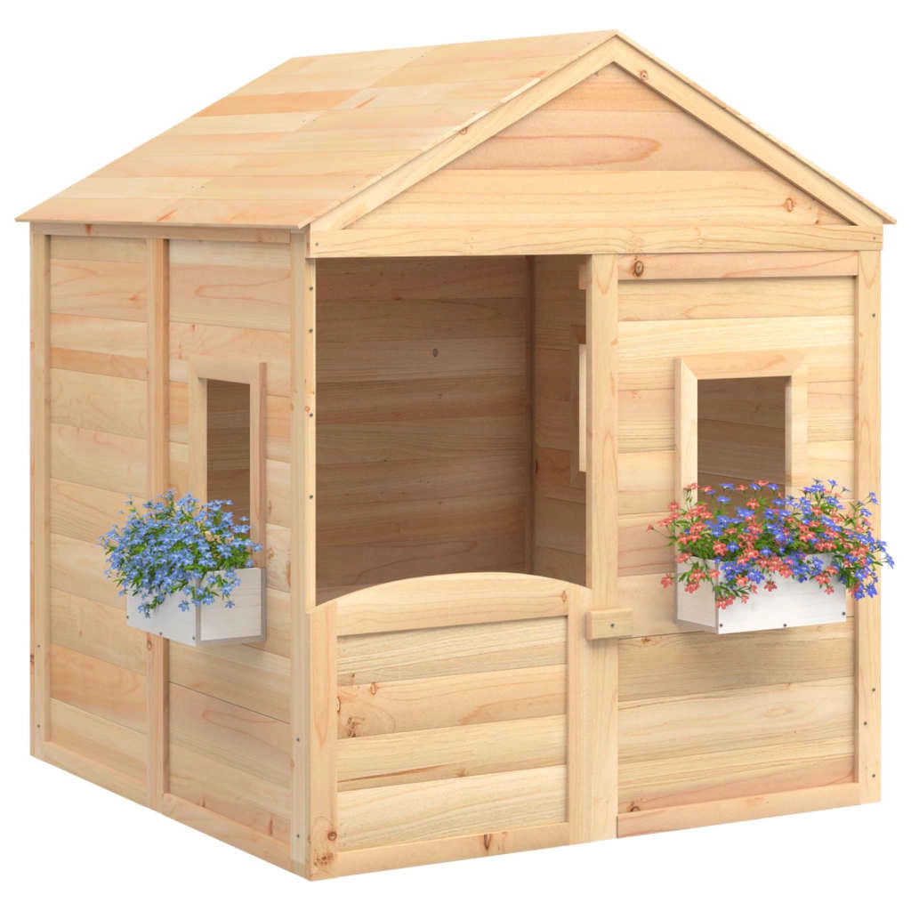 Casetta da gioco con porta chiudibile a chiave/fiori in legno massello di abete 02_0005107