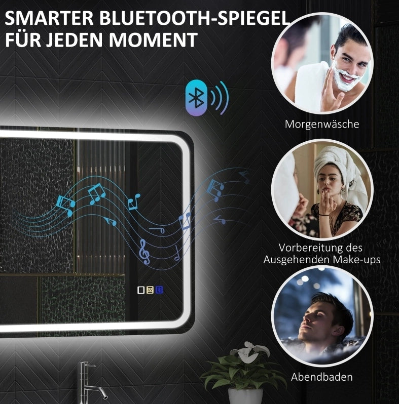 Specchio LED da bagno con musica, orologio e funzione antiappannamento