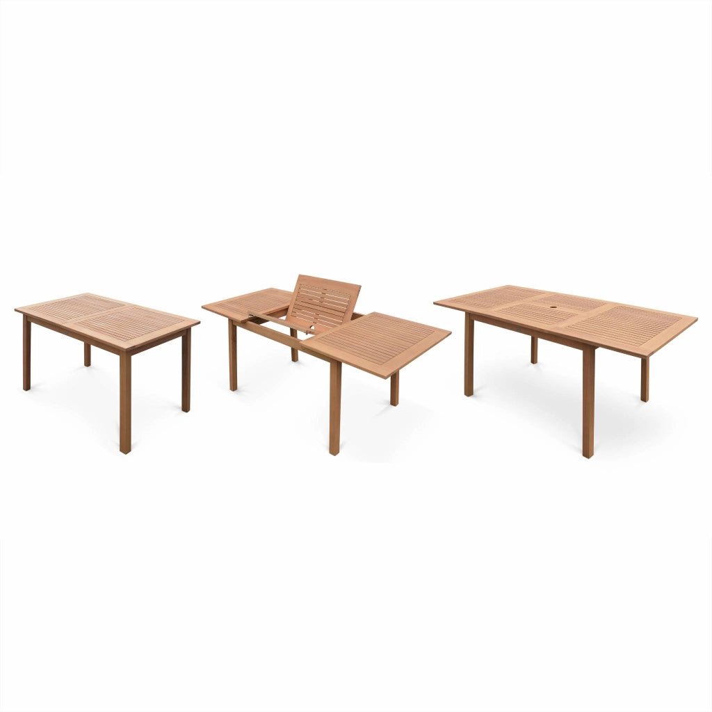 Set tavolo da giardino rettangolare allungabile in legno con 6 sedie,