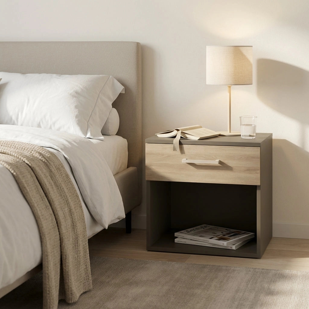 Comodino un cassetto e un vano in Legno Composito cm 44 4x33x43 5 - JAY