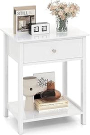 Comodino in Legno con Cassetto, Tavolino Laterale per Divano o Letto con Scaffale Aperto, Tavolino Compatto con Spazio di Archiviazione, Comò Salvaspazio per Camera da Letto
