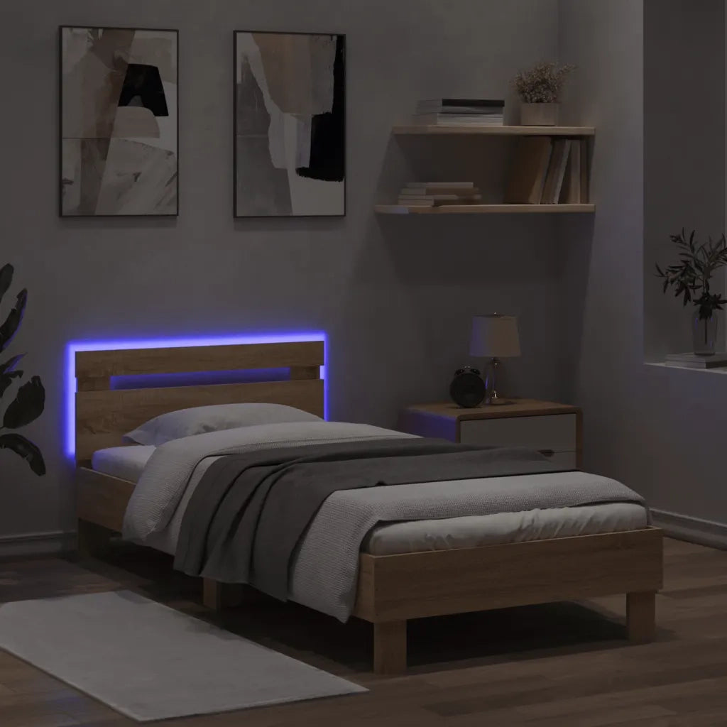 Giroletto con Testiera e LED Rovere Sonoma 90x200 cm 838717