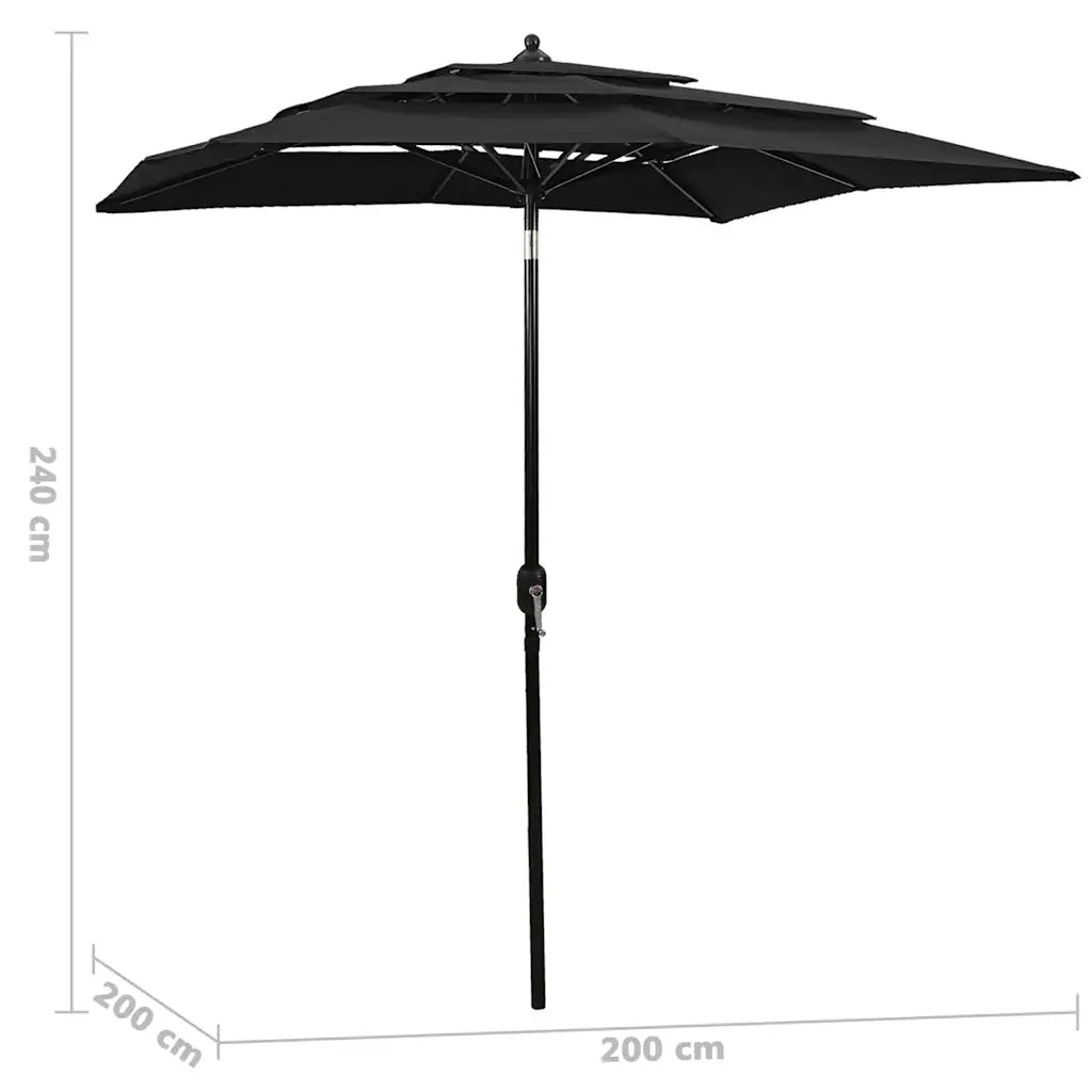 Ombrello | Parasolne a Sbalzo 3 Livelli Palo Alluminio 2x2 m Nero