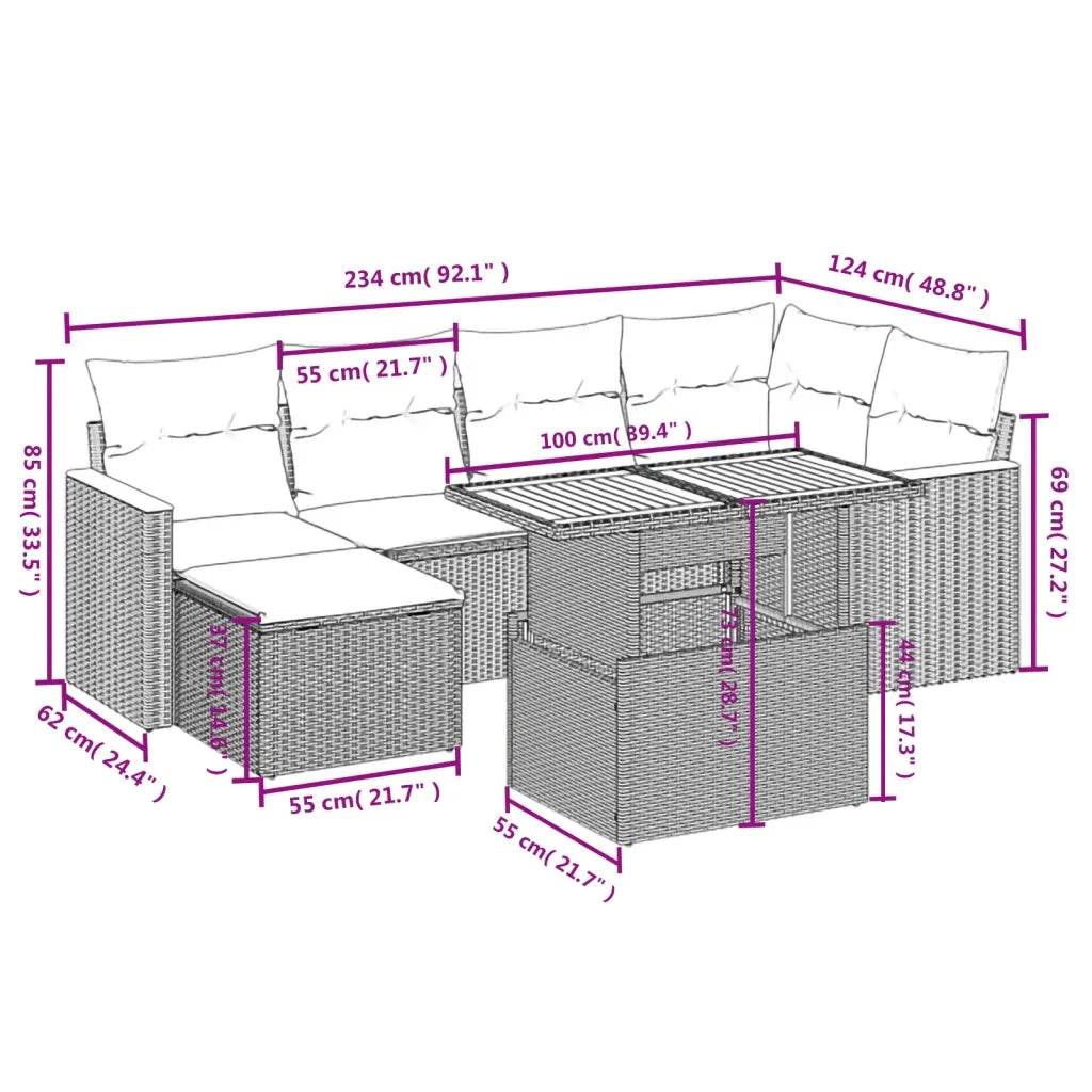 Set Divani da Giardino 7 pz con Cuscini Beige in Polyrattan 3273180
