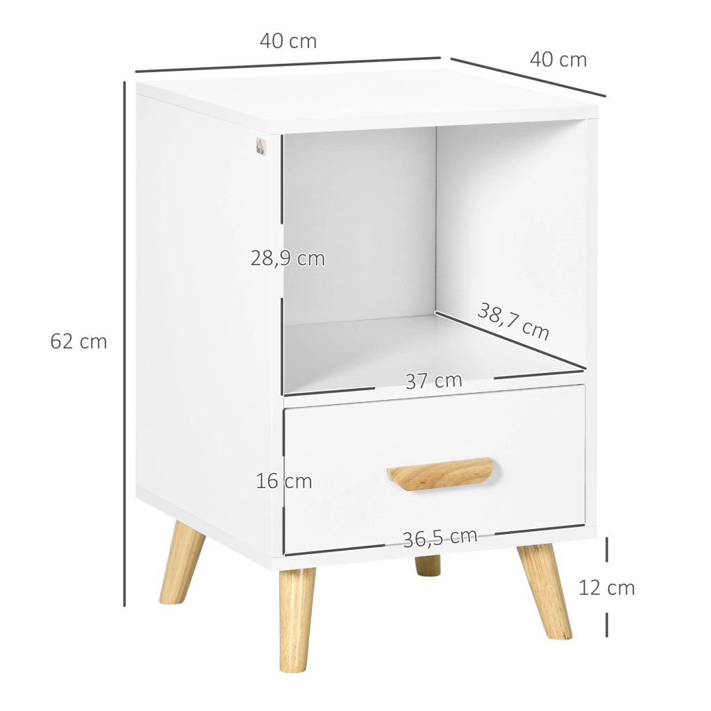 Comodino con cassetto e ripiano ¨C zephmum ¨C bianco 40x40x62 cm