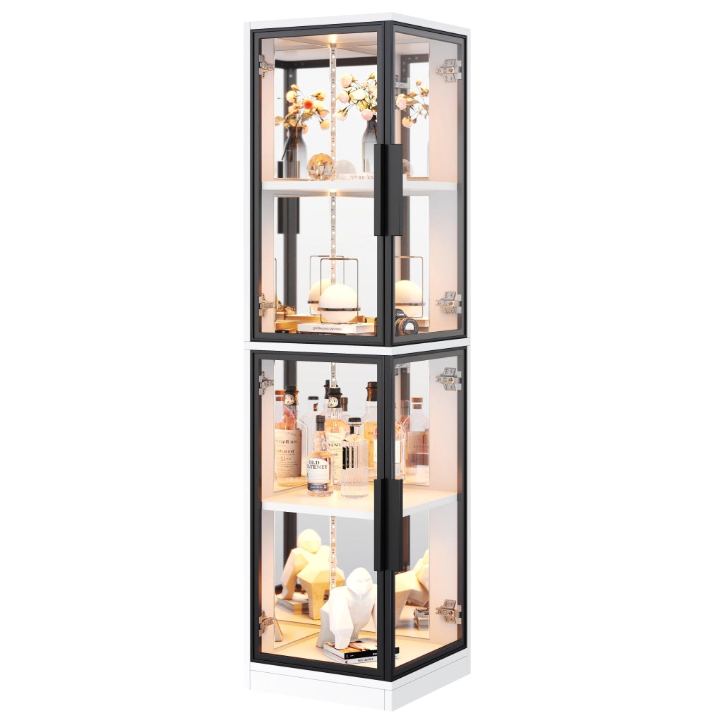 Vetrina in vetro con LED multicolore e schienale a specchio 44x42x164 cm; bianca
