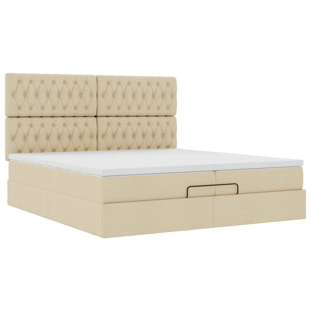 Struttura Letto Pouf con Materassi Crema 200x200 cm in Tessuto 3314119