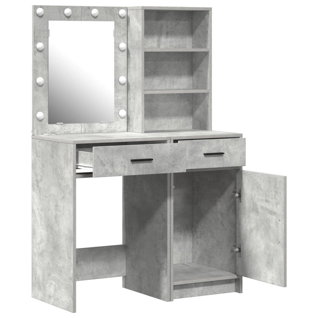 Set da toeletta 2 pezzi con LED Grigio cemento in legno ingegnerizzato