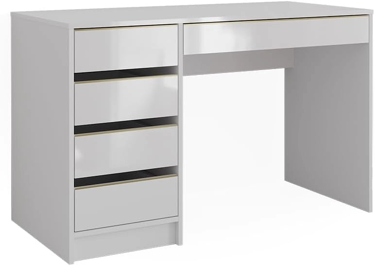 Tavolo da toeletta Sherry, Bianco/Oro, 120 cm Senza specchio, 5 cassetti per diverse esigenze di conservazione