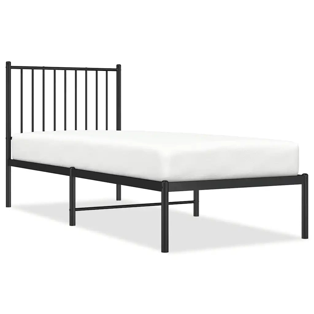 Letto singolo | Letto per adulti | Giroletto con Testiera in Metallo Nero 80x200 cm