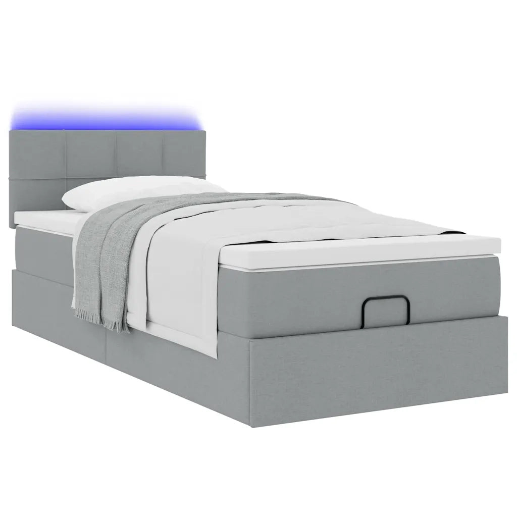 vidaXL Pouf Letto con Materasso e LED Grigio Chiaro 90x200 cm Tessuto